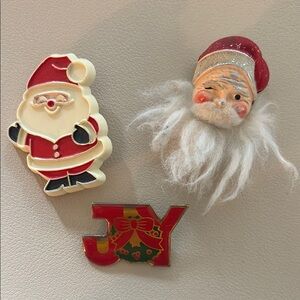 Vintage Santa and Joy Brooch Set
